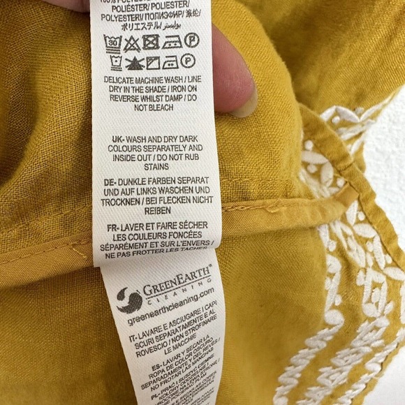 Boden Womens Mustard Yellow Linen Embroidered Dress US 4R Boho Cottagecore - Picture 6 of 10